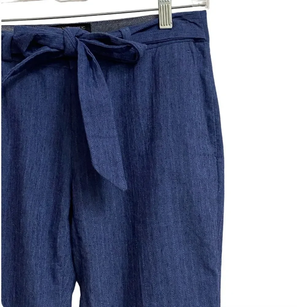 Banana Republic Avery Fit Tie-Waist Pinstripe Pants Women 0P Blue Cropped Soft